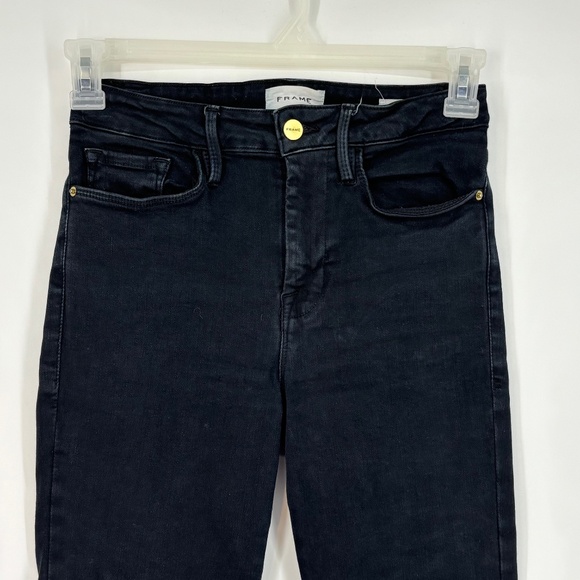 Frame Size 1 Womens Le One Flare Jeans Faded Black Denim Five Pocket High Rise - Picture 2 of 10